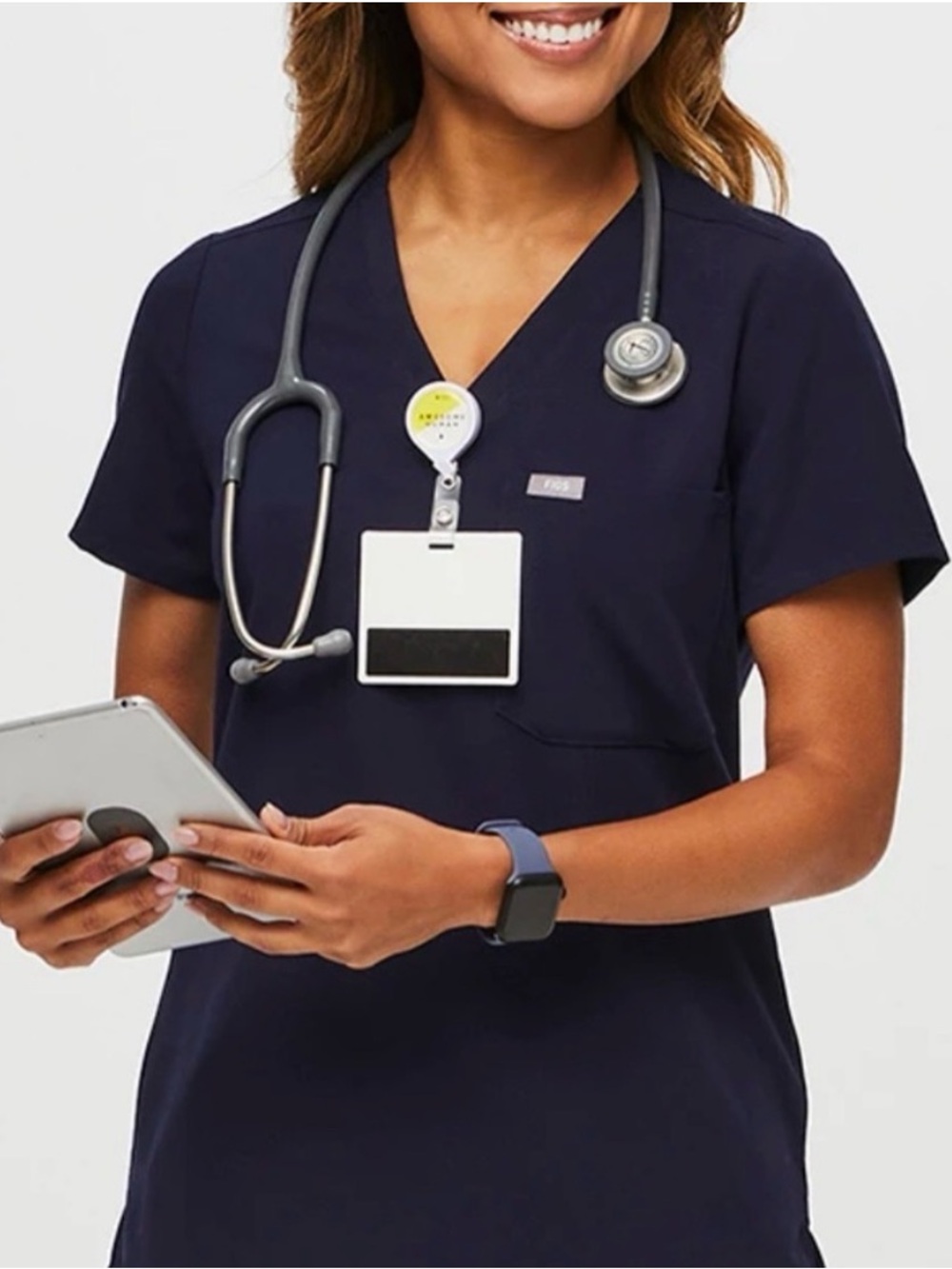 Figs Navy Catarina One-Pocket Scrub Top Medium